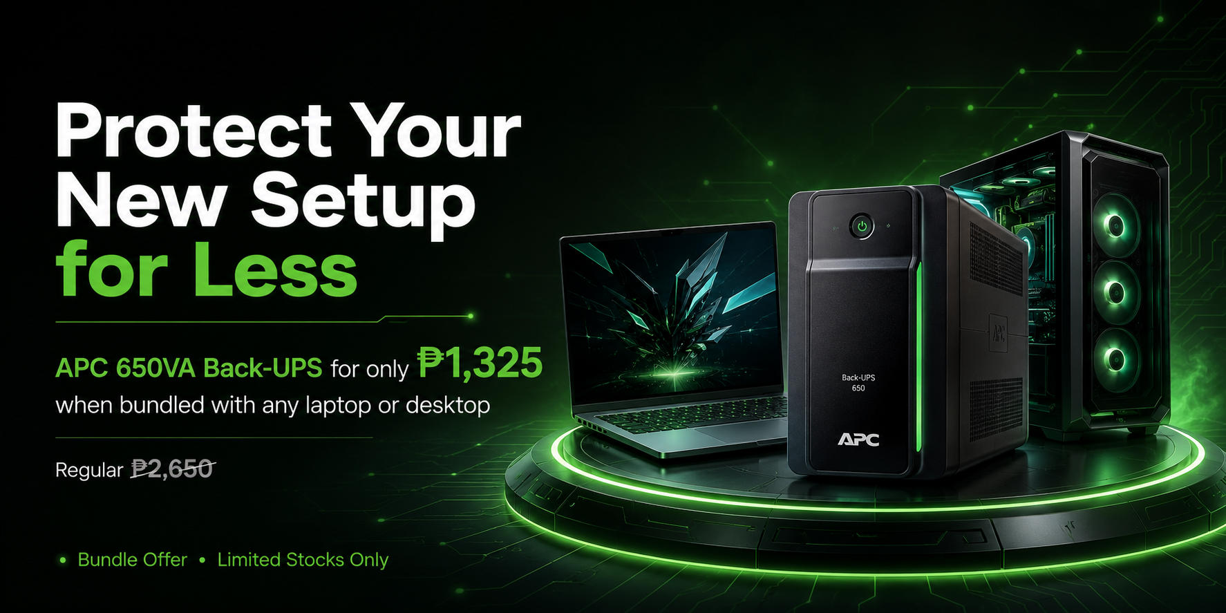 Protect your new setup for less with an APC 650VA Back-UPS bundle offer