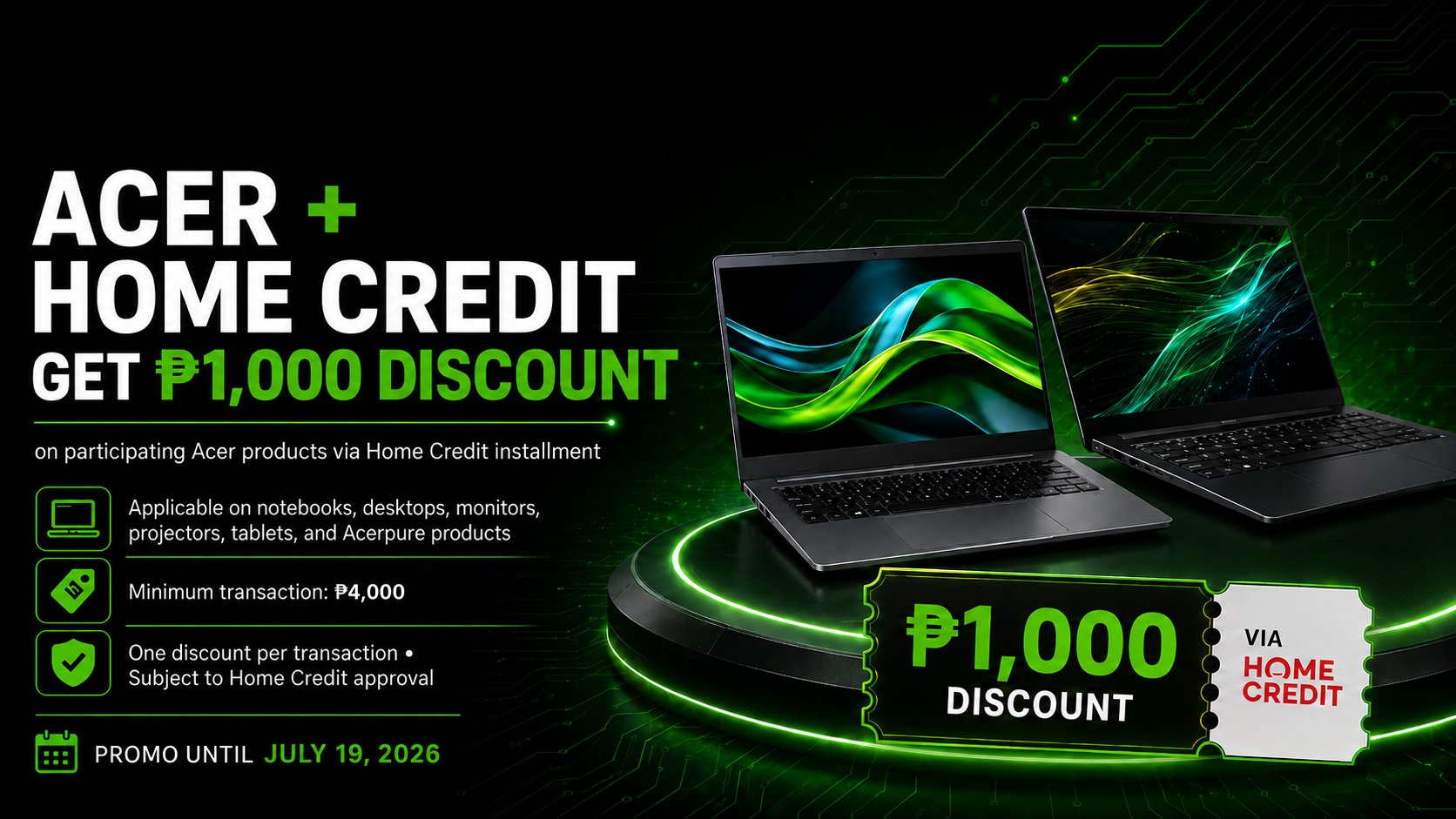 Acer Home Credit discount promo