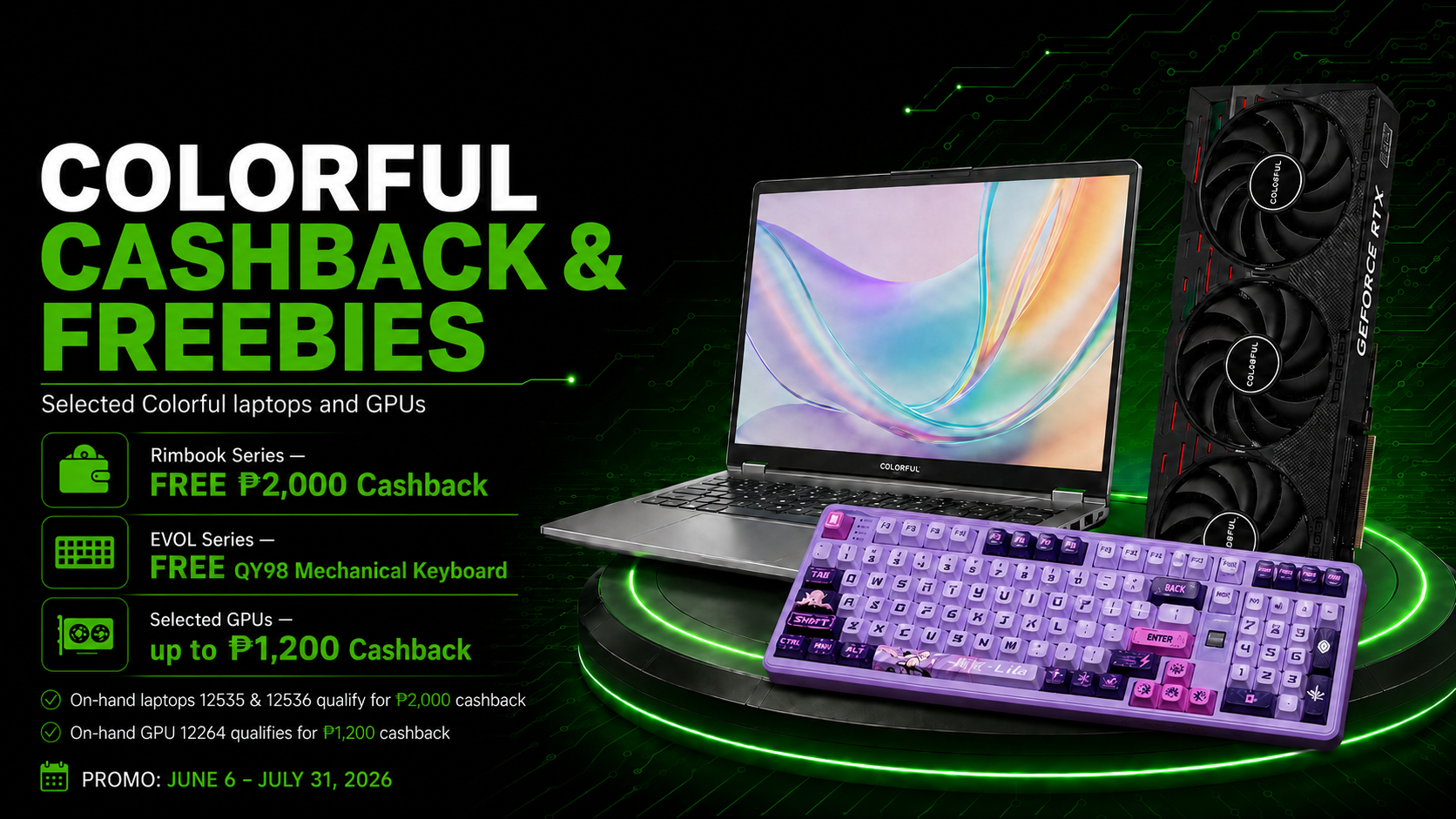 Colorful cashback and freebies promo