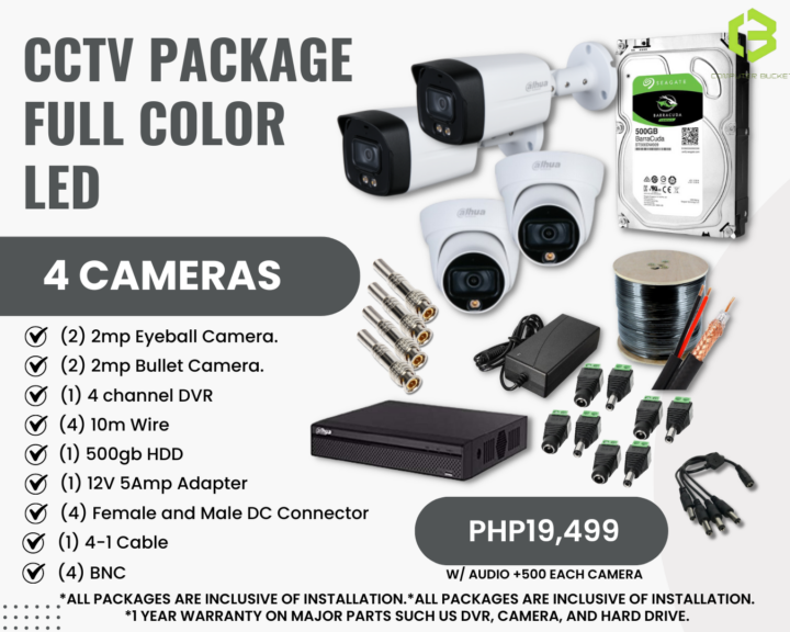 CCTV PACKAGE FULL COLOR LED 4 CAMERAS