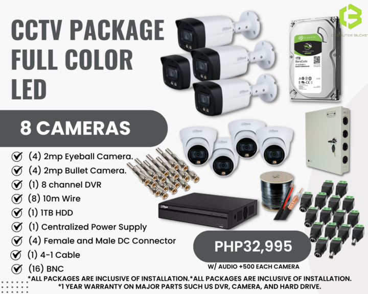 CCTV PACKAGE FULL COLOR LED 8 CAMERAS