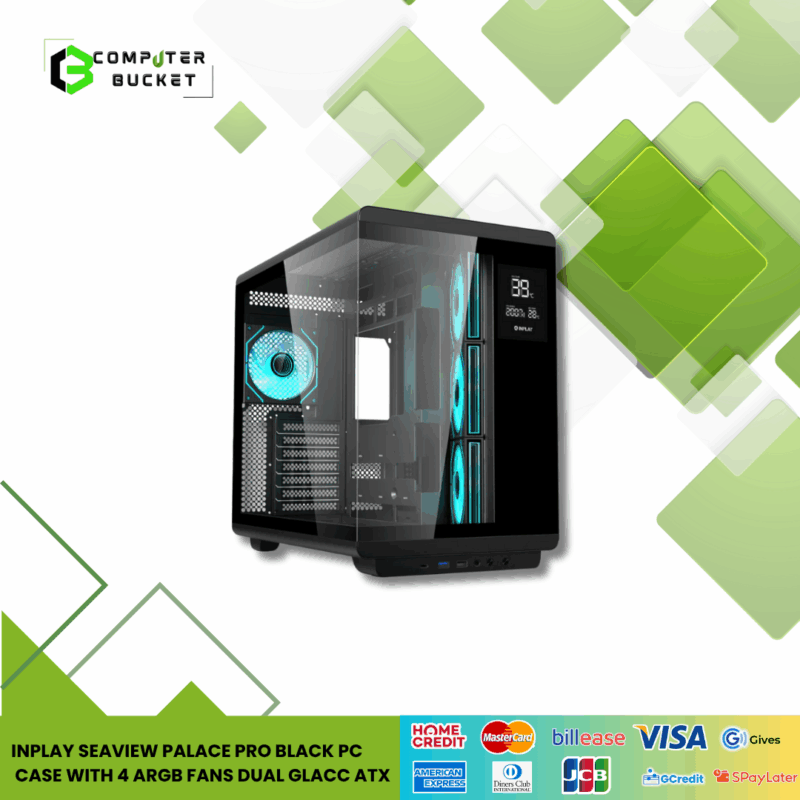 INPLAY SEAVIEW PALACE PRO BLACK PC CASE WITH 4 ARGB FANS DUAL GLACC ATX