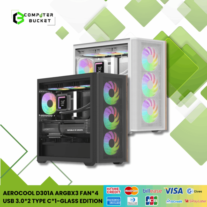 AEROCOOL D301A ARGBX3 FAN*4 USB 3.0*2 TYPE C*1-GLASS EDITION
