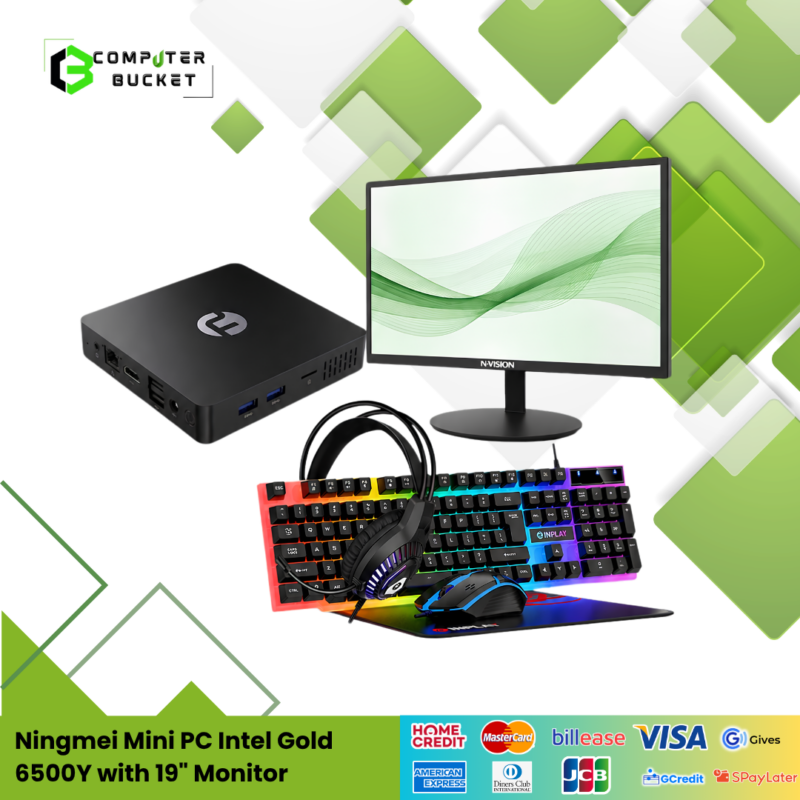 Ningmei Mini PC Intel Gold 6500Y with 19" Monitor